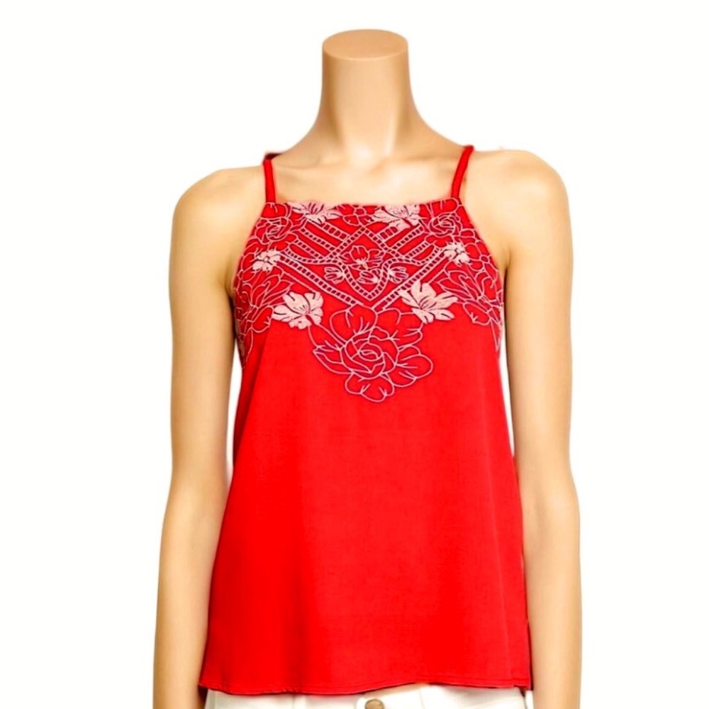 Love On A Hanger Women's Size L Coral Embroidered Flowy Tank Top - Boho Chic